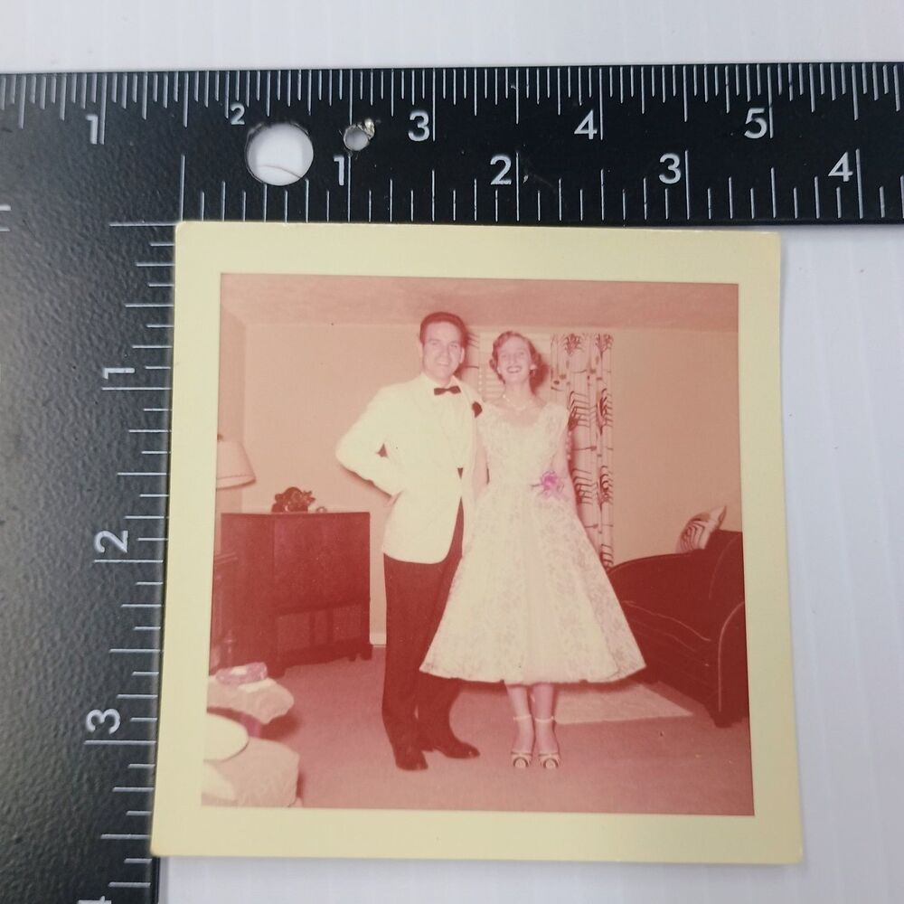 Prom Couple 1955 Snapshot Photograph Kodacolor Print Vintage Formal Dance